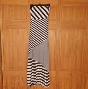 Elegant Asymmetrical Black and White Striped Maxi Dress